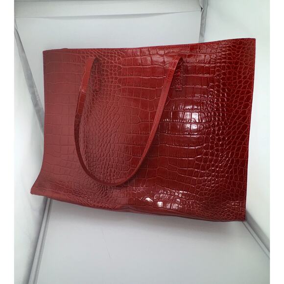 NWOT VTG Red Leather‎ Exotic Croc Embossed Shoulder Tote Purse Laptop Bag Italy - Picture 4 of 8